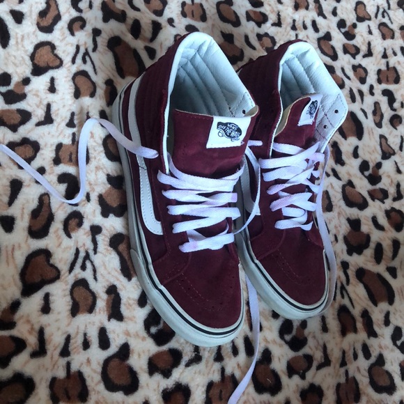 high top vans burgundy and blue
